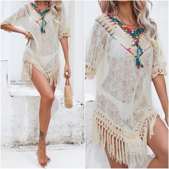 Boho Lace Crochet Beach Cover up - Picture 2 of 3